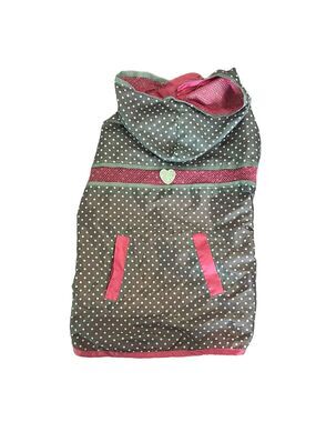 Gray Polka Dot Dog Rain Jacket with Pink Accents